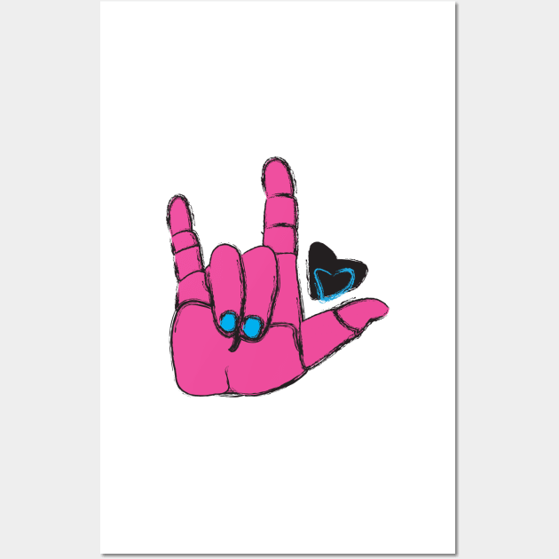 ASL ILY Pink/blue with heart Wall Art by eashleigh